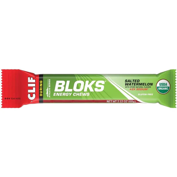 Clif Bloks Bar Energy Chews Blocks, Watermelon Flavor. 48g Carbs, 200mg Sodium