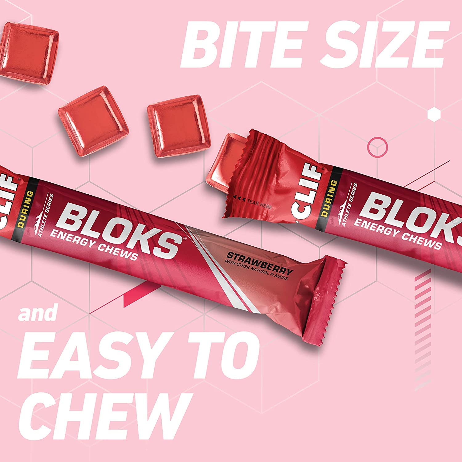 Clif Bloks Bar Energy Chews Blocks, Strawberry Flavor. 48g Carbs, 100mg Sodium