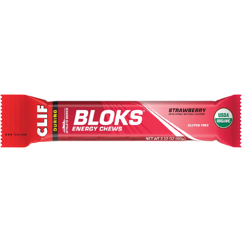 Clif Bloks Bar Energy Chews Blocks, Strawberry Flavor. 48g Carbs, 100mg Sodium