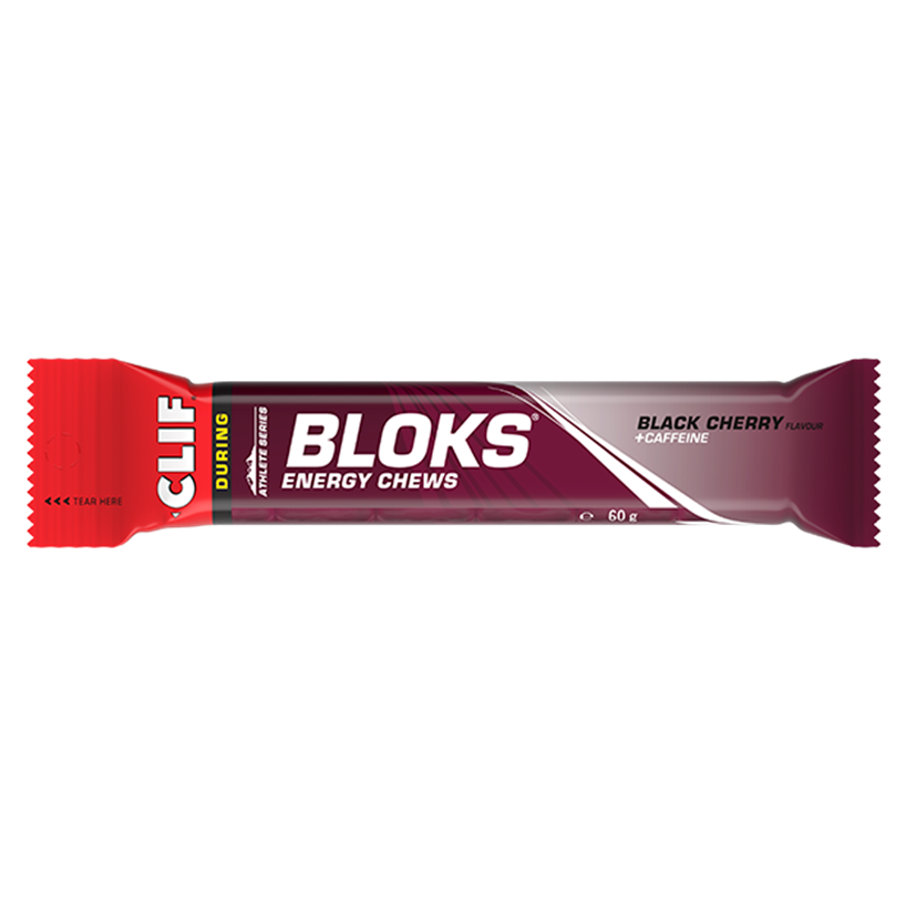 Clif Bloks Bar Energy Chews Blocks, Black Cherry Flavor. 48g Carbs, 50mg Caffeine